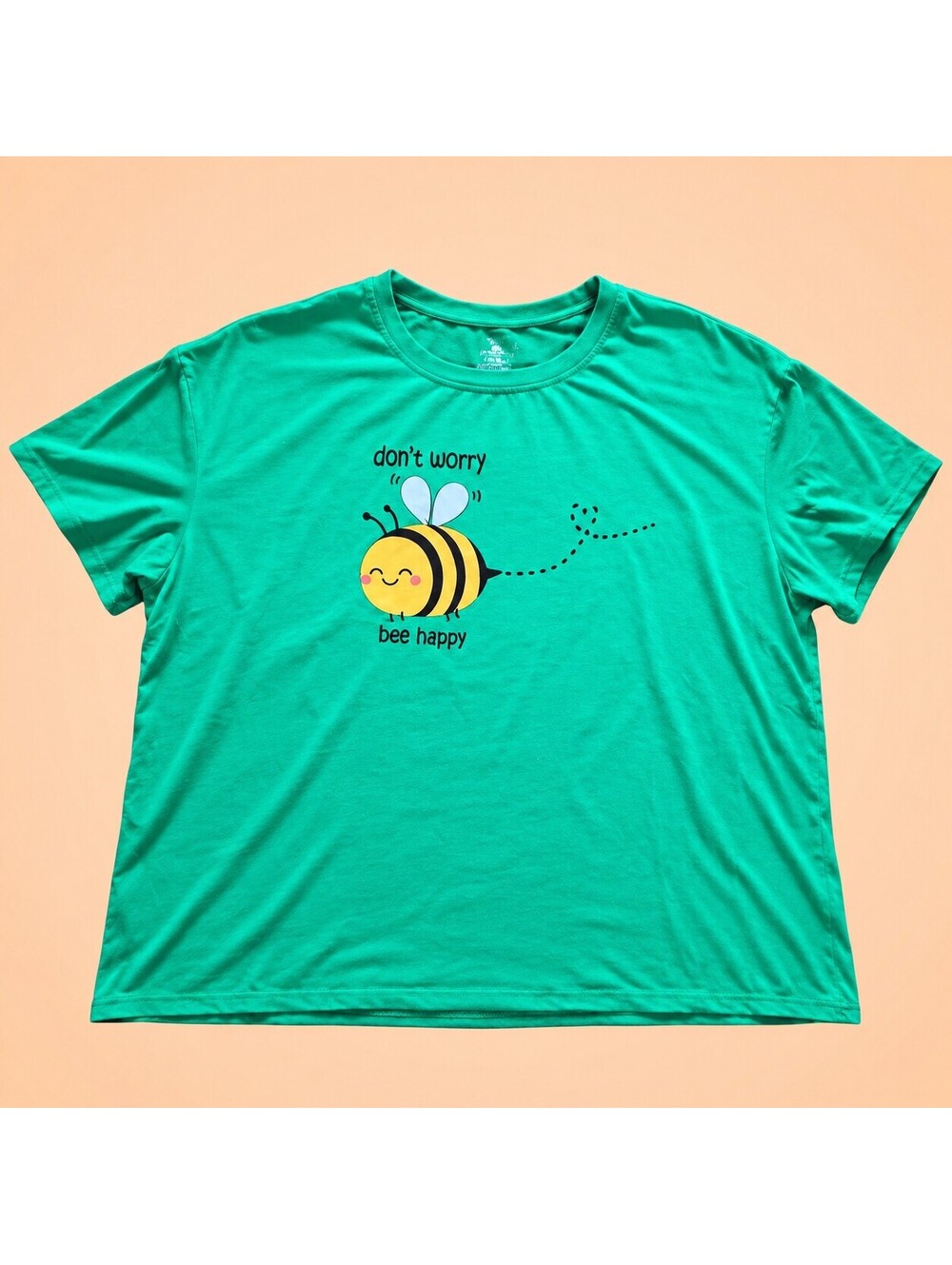 SHEIN Curve Womens 4XL Green Don't Worry Bee Happy Graphic T-Shirt